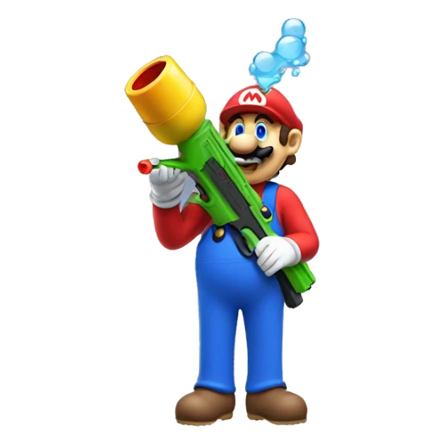 Mario with a water gun sticker
