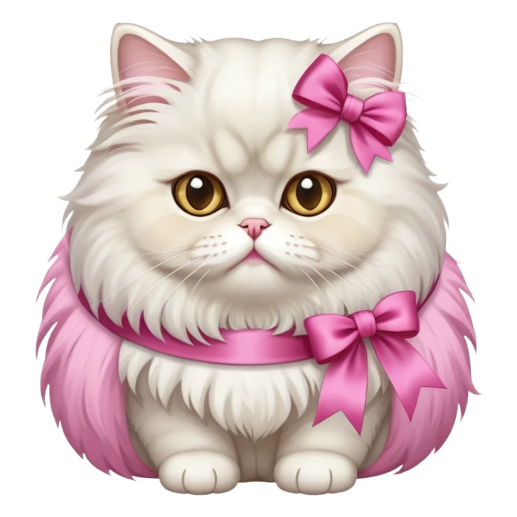 A Persian Cat Neck Wearing a pink silk ribbon sticker