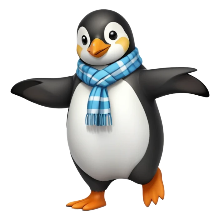 friendly anthropomorphised penguin in a jacket and scarf brisk walking, energetic pose sticker