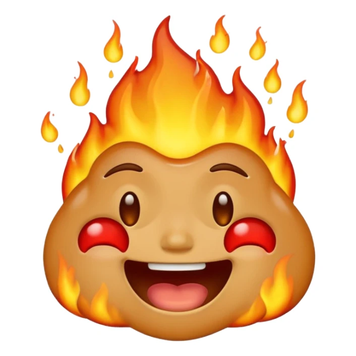 Generate an emoji that is on fire, laughing, crying, and melting at the same time with a sad mouth. Make the emoji sad. sticker