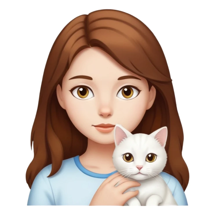 Girl brown hair with a White cat sticker