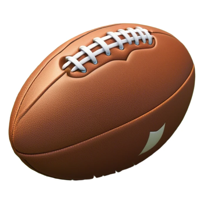 Cinematic Realistic image of a rugged rugby ball with detailed leather textures and precise stitching, rendered against a sunlit field backdrop with dynamic natural lighting that emphasizes its robust character sticker