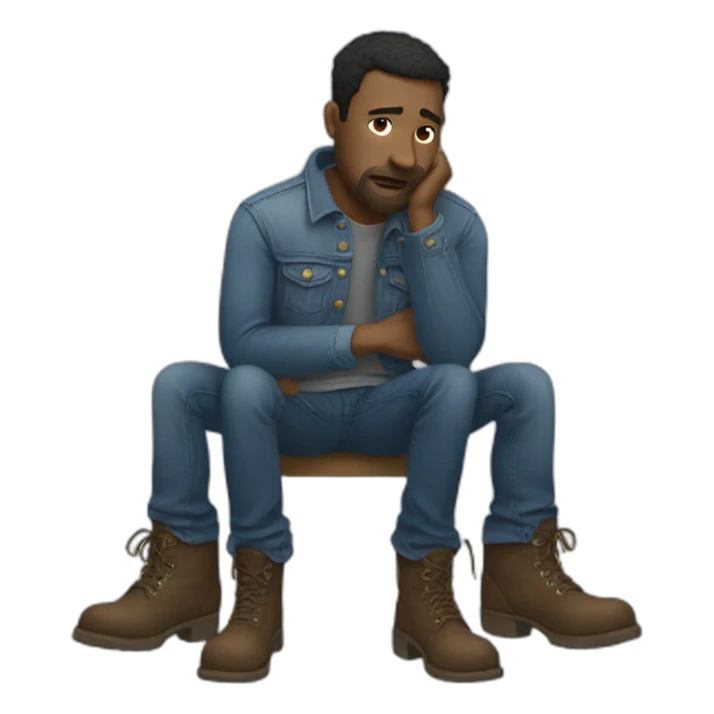 Miserable man wearing boots made of denim sticker