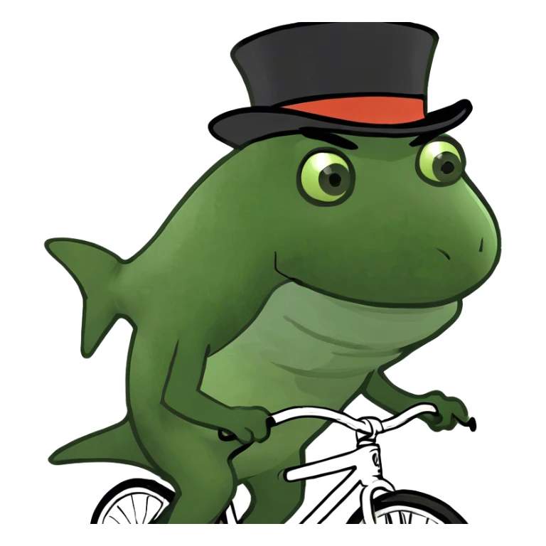 Shark with a top hat riding a bike sticker