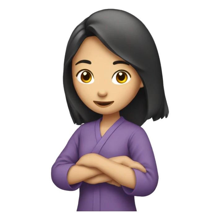 An Asian woman holds a top in her hands sticker