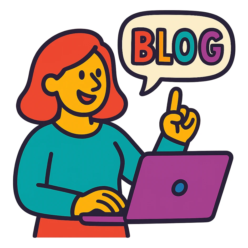 speech bubble with 'blog' in playful, vibrant colors, cartoon style sticker