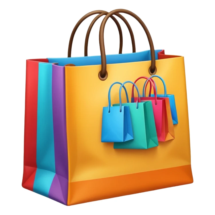 A shopping bag filled with various products, colorful and vibrant. sticker
