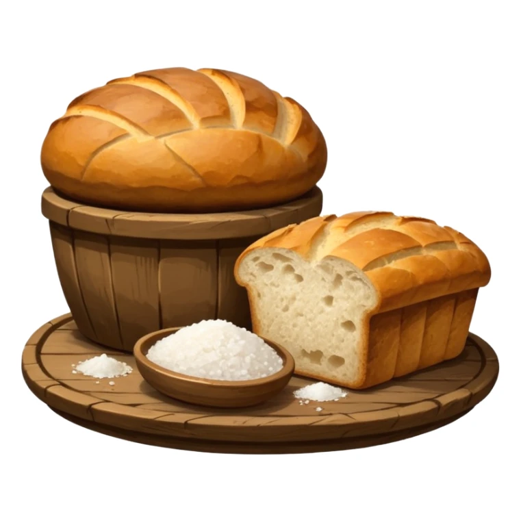  salt cellar and a loaf of peasant bread - still life composition sticker