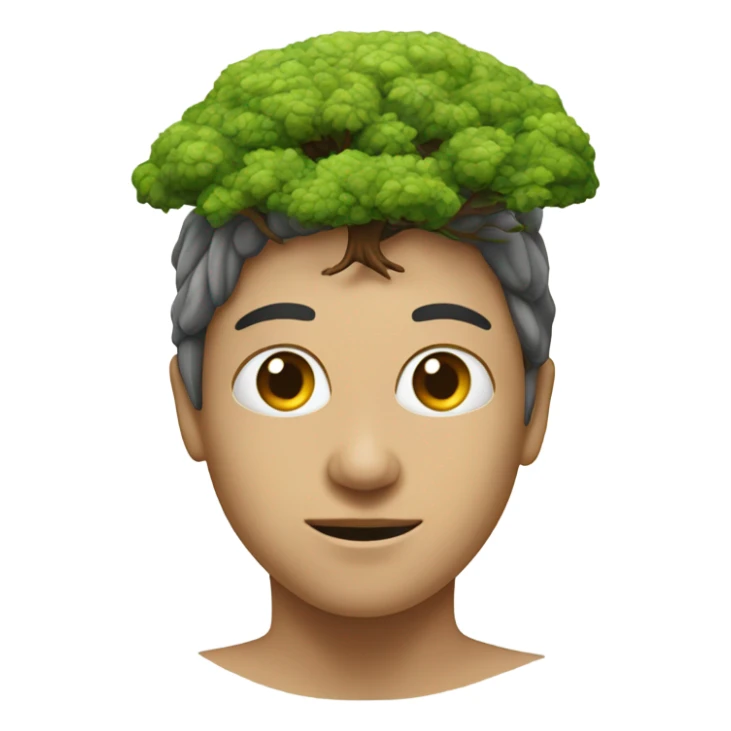 front view of realistic person with a brain growing a tree sticker
