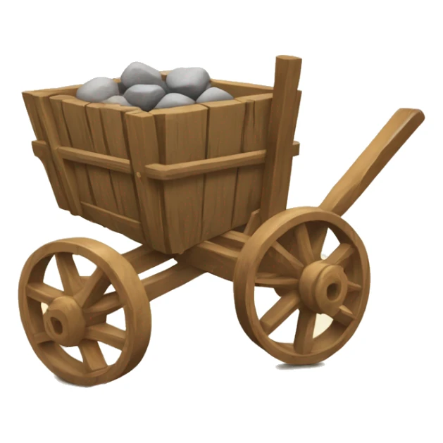 a cart with wooden square wheels with stones inside sticker