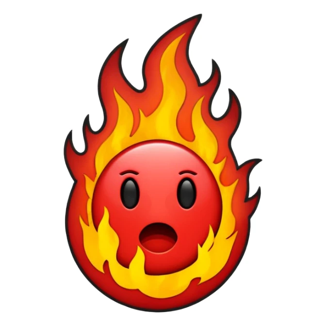 Minimalist emoji-style sticker of a bold exclamation mark surrounded by small flames or cracks. Black and dull red color palette, no outline.
 sticker