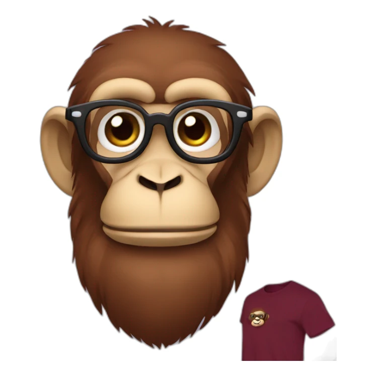 Monkey with glasses, moustache & beard wearing a maroon t-shirt sticker