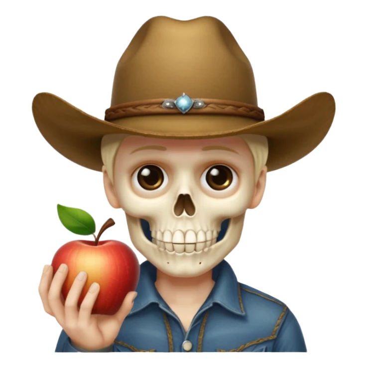 The apple skull, cowboy, and shushing emoji combined into one sticker