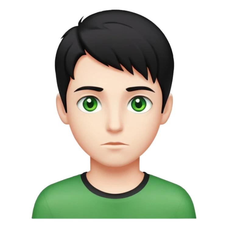 Boy with Green eyes a hair black half red  sticker