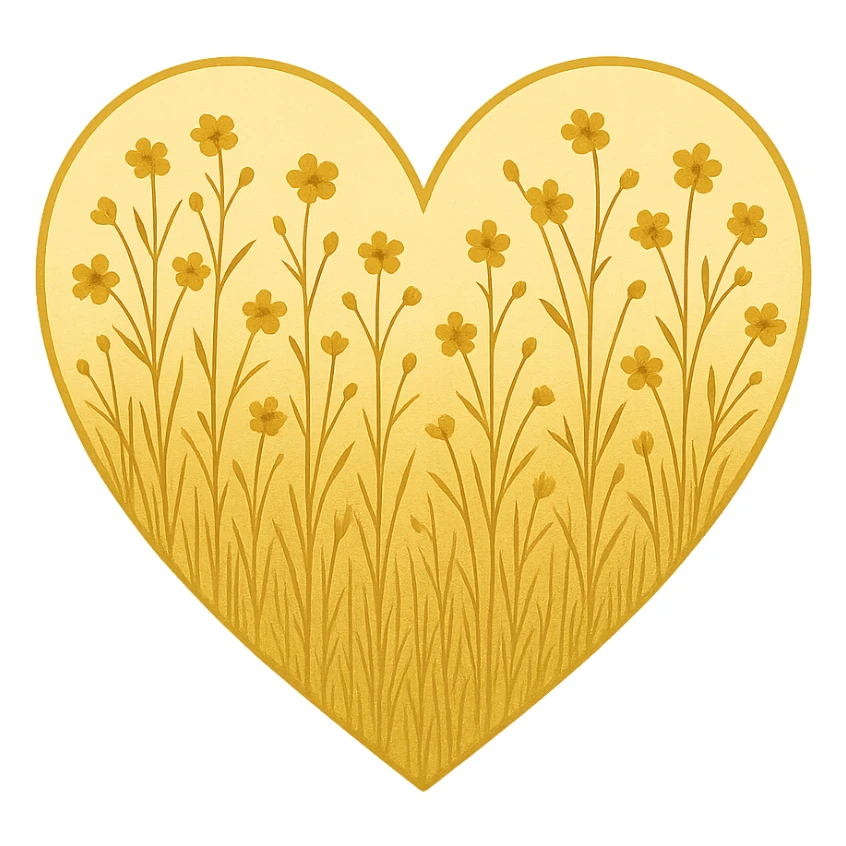 heart with a golden flax field, clean digital illustration sticker