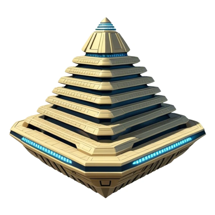 Annunaki spaceship, a massive floating ziggurat-like structure, blending ancient Sumerian aesthetics with high-tech propulsion systems sticker