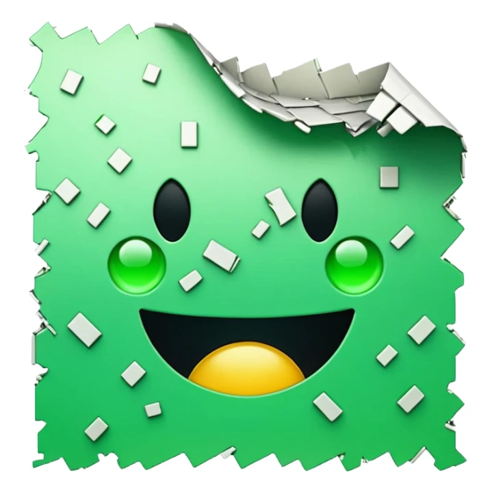 3D render of Corrupted File, digital glitch art aesthetic, data corruption visual, white paper icon torn with green digital artifacts, pixelated distortion, emoji style, isolated on white background --v 6.0. sticker