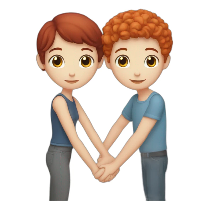 Blue eyed brunette short haired boy and red haired girl holding hands sticker