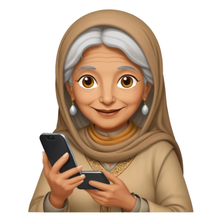 persian old woman with smartphone, half body sticker