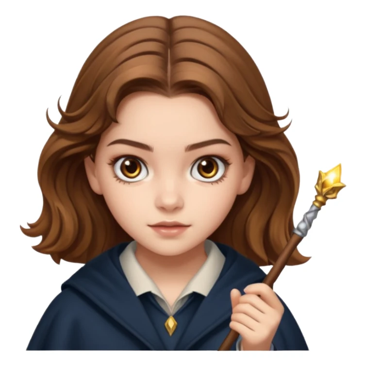 Barbara Palvin as Hermione Granger with brown eyes and doing magic sticker