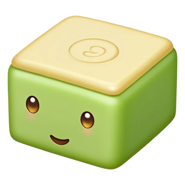 Mung bean cake pale green cubic dessert, simplified emoji style with bold outlines and bright colors, cartoon style Lvdou Gao summer sweet sticker