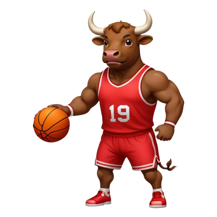 Bull playing basketball in a red jersey sticker