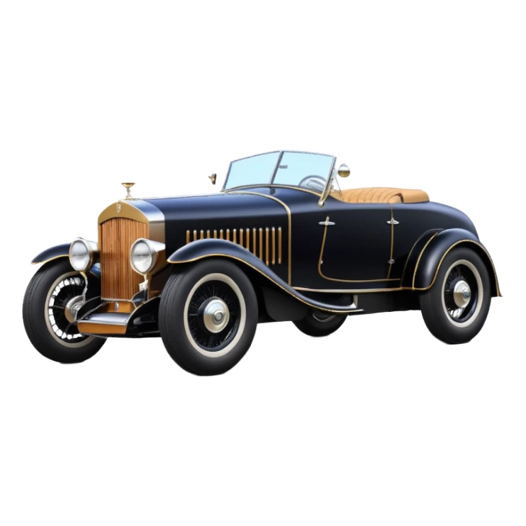 Batgirl’s black Bare bones drag strip modified (fenders removed) chopped streamlined sporty roadster that is a (stripped down) hot street rodded engine sports car 1932 Rolls Royce Woody futuristic  wide racing wheels that are held strong by advanced suspension and steering sticker