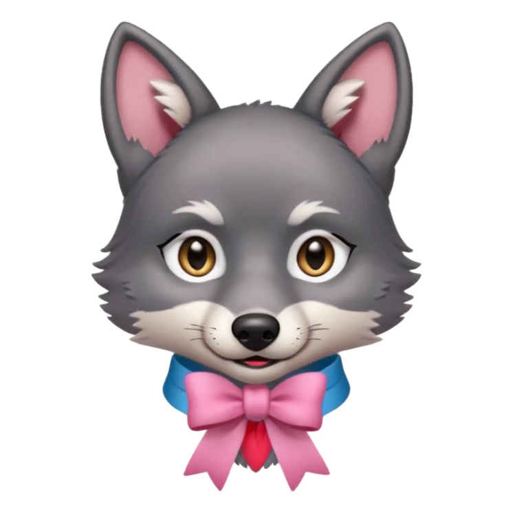 Pleading Face cute dark grey wolf with a pink ribbon io his ear sticker