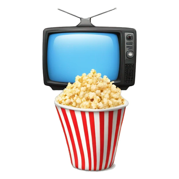 Popcorn in a striped cup with a TV sticker