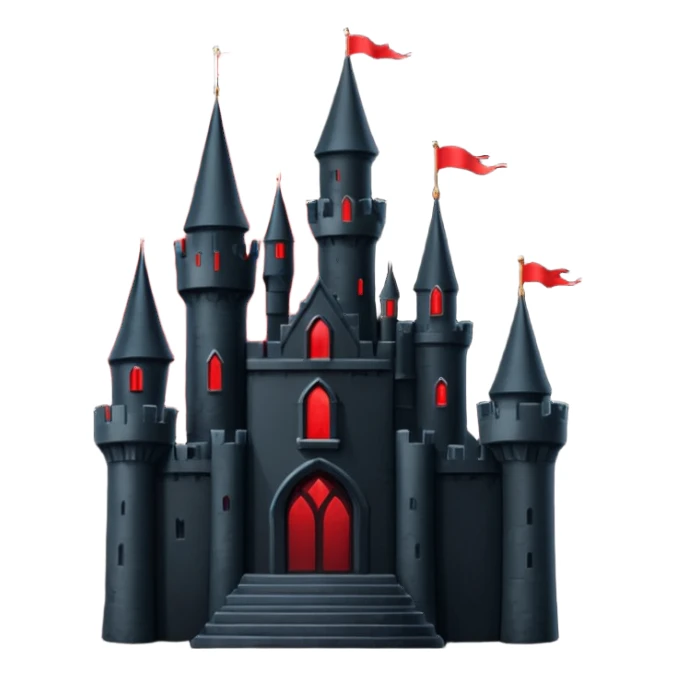 iOS sticker, dark castle, black walls, red windows, minimal fantasy sticker