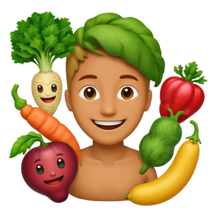 realistic intestines with fruit and vegetables, emoji style sticker