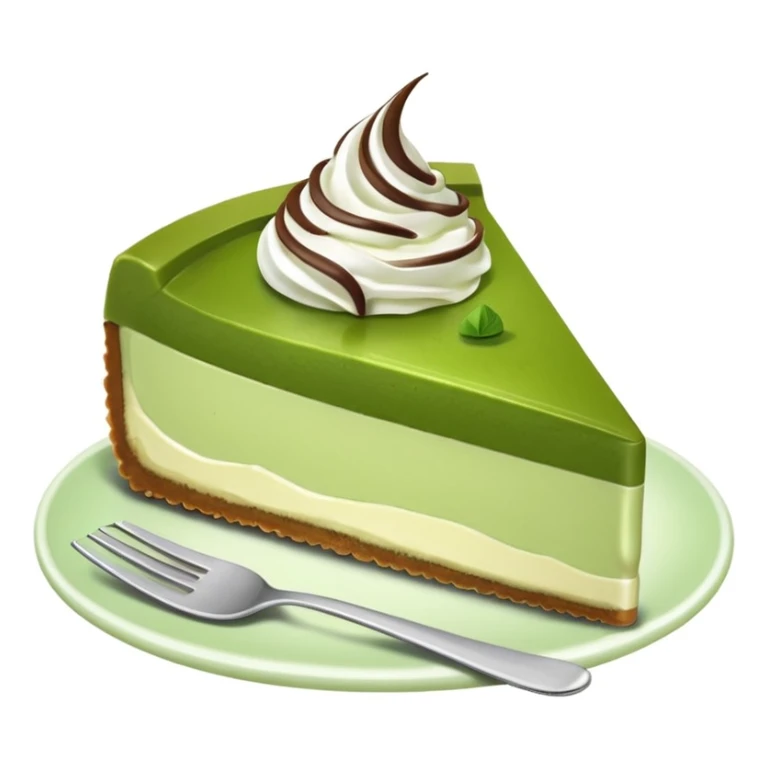 matcha cheesecake slice, with a dollop of whipped cream, no text sticker