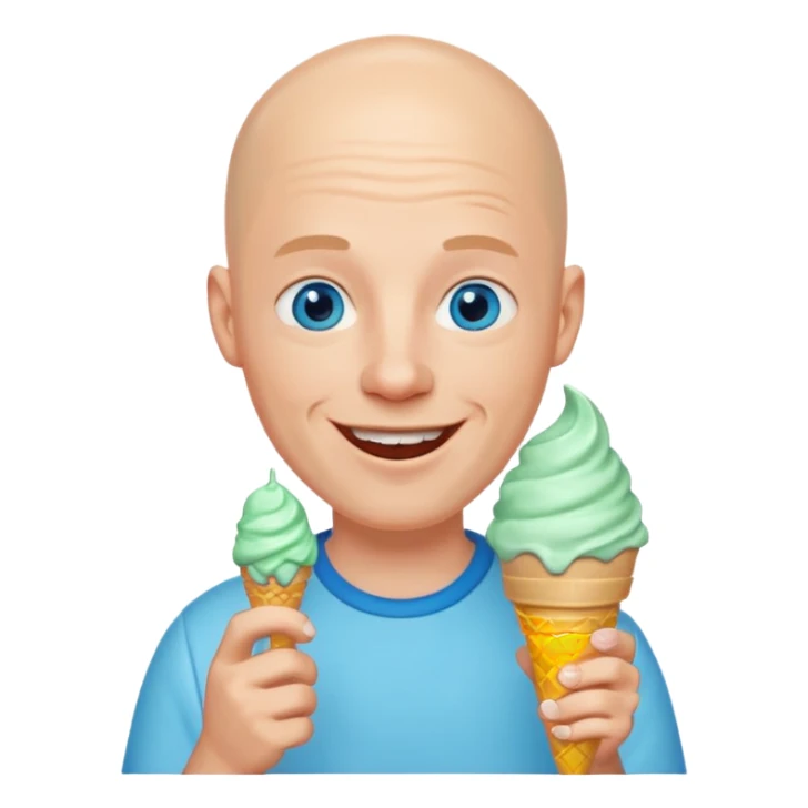 Smiling Bald man with blue eyes eating a mint ice cream cone sticker