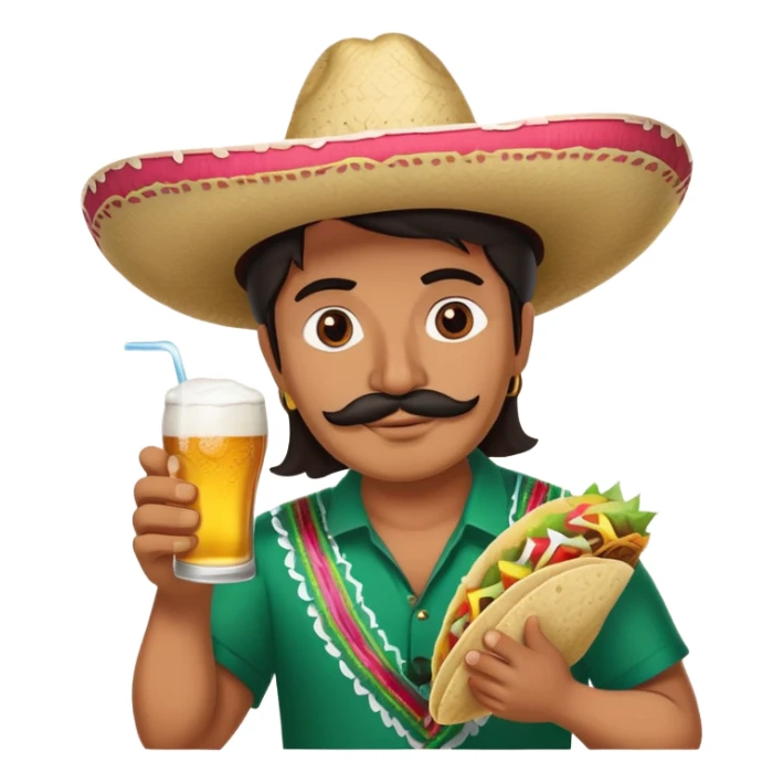 Mexican wearing sombrero drinking beer eating taco sticker