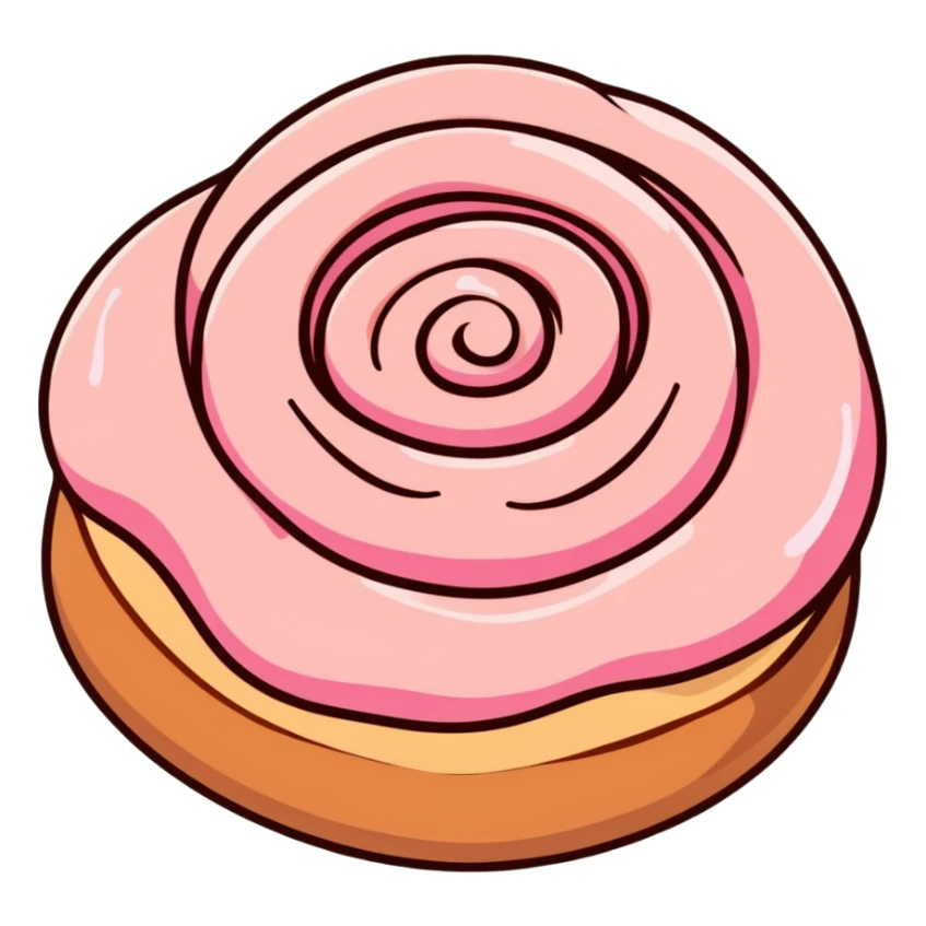 coquette style cinnamon roll with pink frosting seen from top view sticker