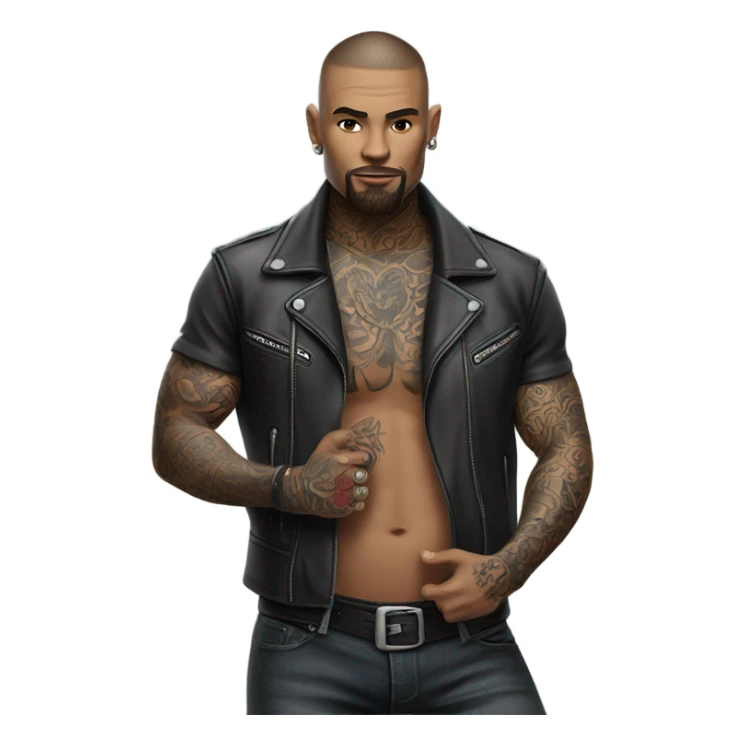 3d photo Realistic handsome tattooed man's biker leathers  sticker