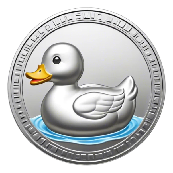 silver coin in profile with a rubber ducky bas relief sticker
