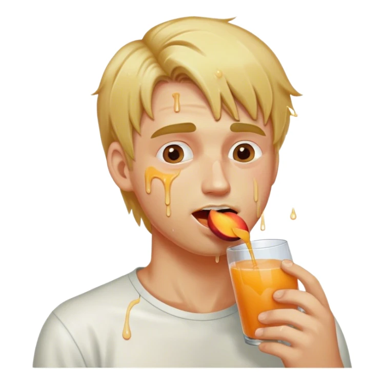 Blond hair man eating peach with juice dripping down face sticker