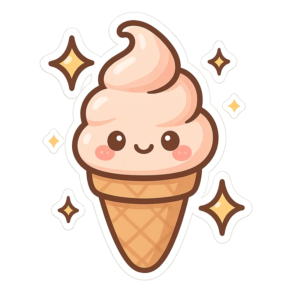 Sparkling Q-version sticker ice cream cone, cute and exaggerated sticker