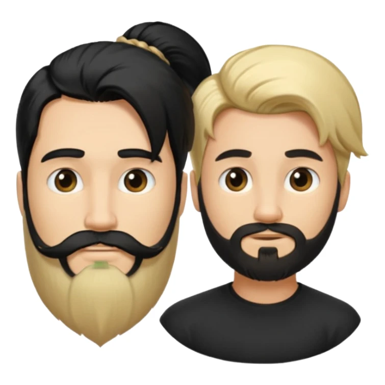 Man with long black hair tied in a tail and beard with a young blond with short hair but no beard sticker