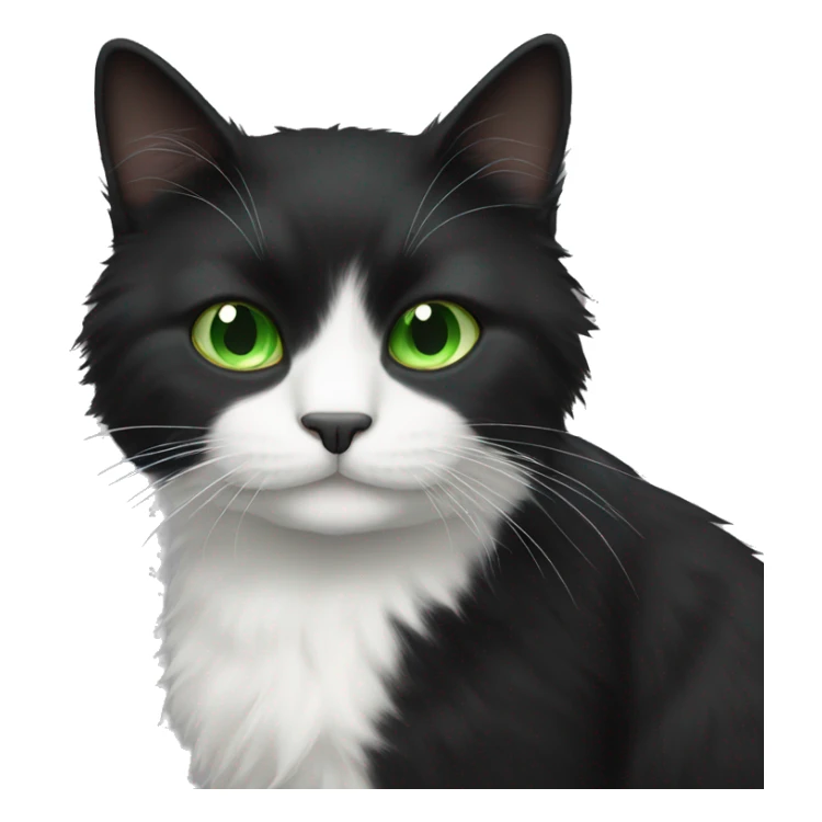 Fluffy black cat with white chest and green eye sticker