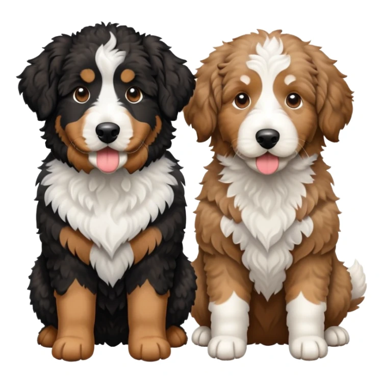 2 dogs: one light brown Aussie doodle, one Bernedoodle all black with white eyebrows some white markings, no brown coloring. Both same size. sticker