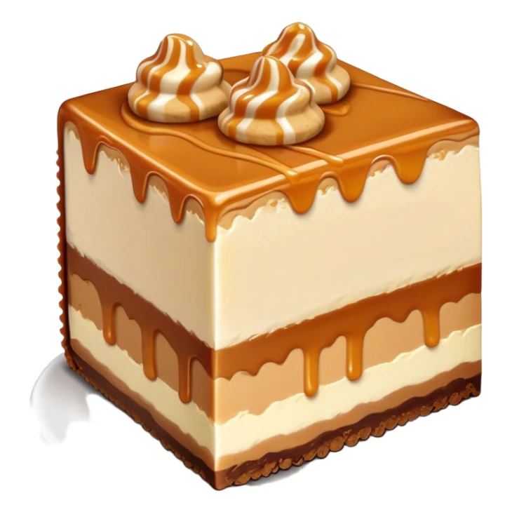 Peanut butter fudge cheesecake slice topped with caramel  sticker