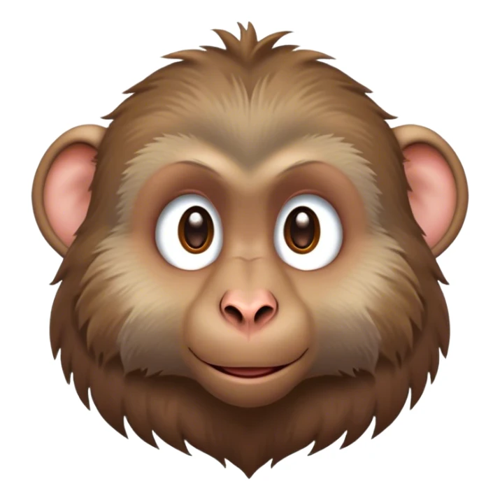 Cinematic Cute Baboon Portrait Emoji, Head tilted playfully and inquisitively, featuring a vibrant Fur of earthy browns with expressive, round, sparkling eyes filled with curiosity, Simplified yet irresistibly adorable features, highly detailed, glowing with a warm, friendly glow, high shine, affectionate and spirited, stylized with a touch of urban whimsy, bright and endearing, soft glowing outline, capturing the essence of a mischievous yet loving baboon, so playful it feels like it could leap out of the screen and into your arms! sticker