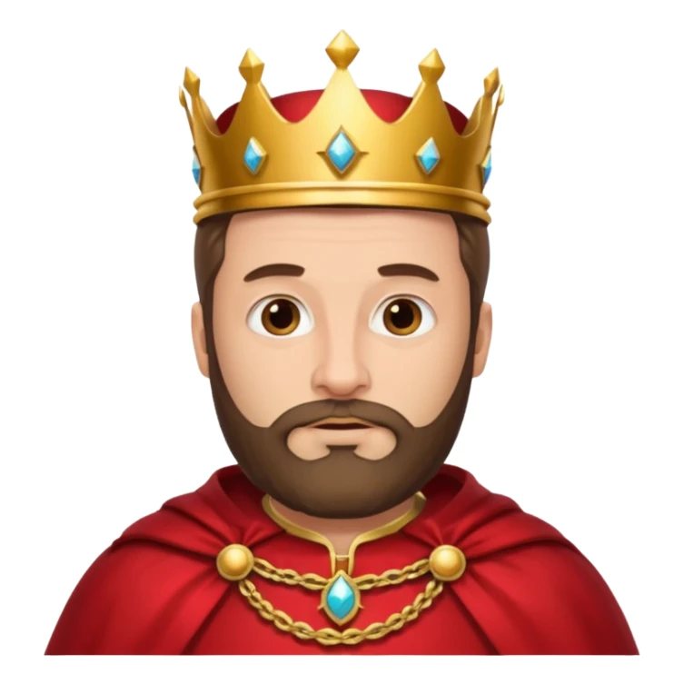 Bearded King, Middle-aged king with trimmed brown beard, red cape., wearing crown sticker