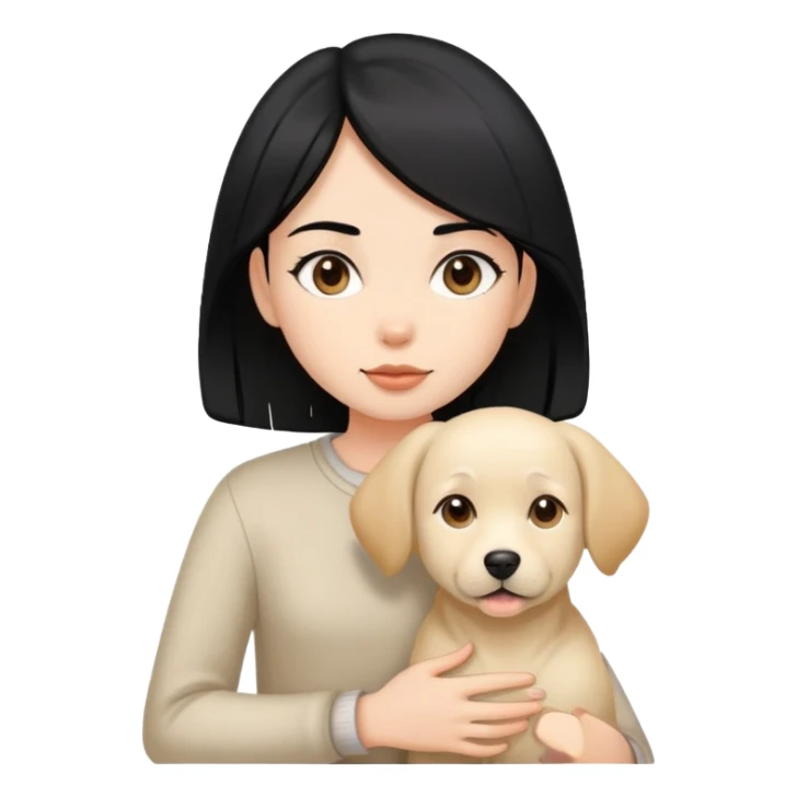 Black hair girl with beige dog sticker