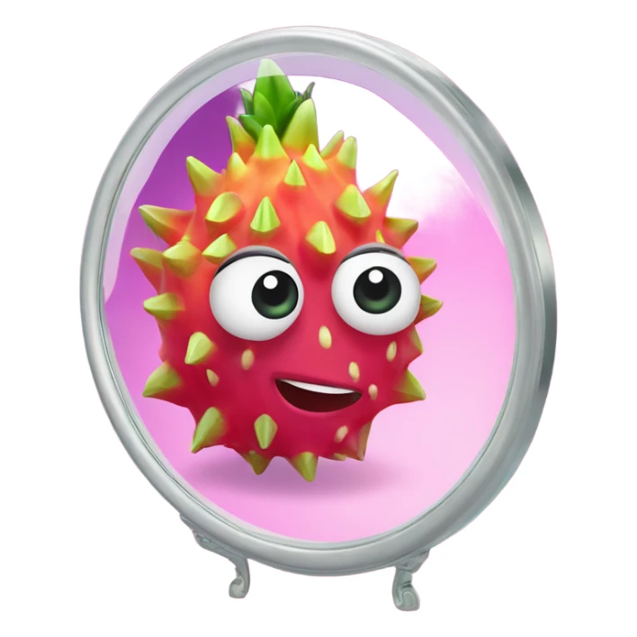 3D elegant Pitahaya with large shiny eyes 👀 one hand holds the mirror with its reflection 🪞 sticker