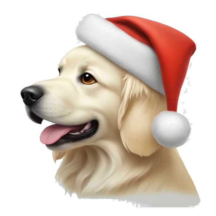 White golden retriever wearing Christmas hat sticker