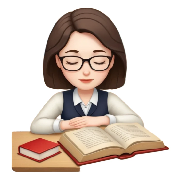 Woman teacher dozing off at desk with open book sticker