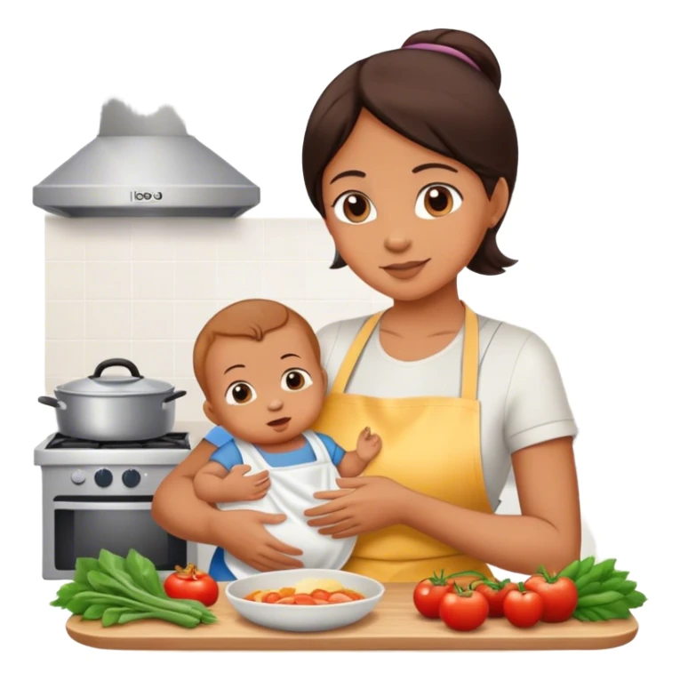 Mom holding baby cooking dinner sticker
